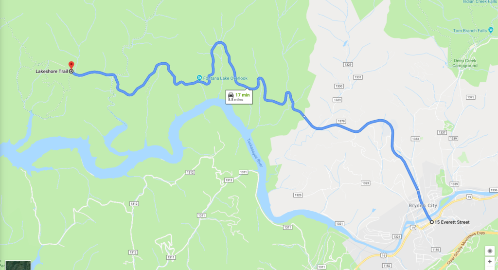 Map: Bryson City to The Road to Nowhere